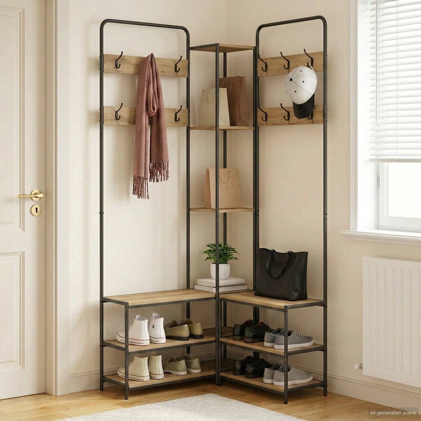 vidaXL Coat Stand with Shoes Bench Artisan Oak 143 x 30 x 199.5 cm
