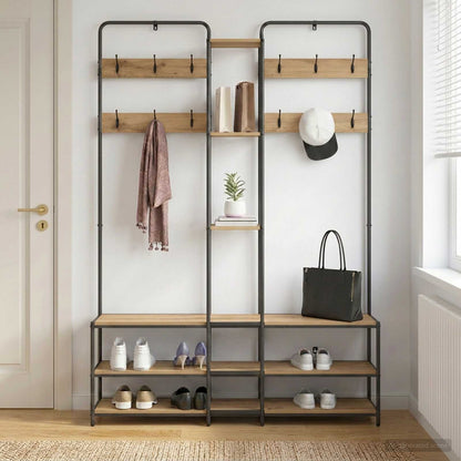 vidaXL Coat Stand with Shoes Bench Artisan Oak 143 x 30 x 199.5 cm