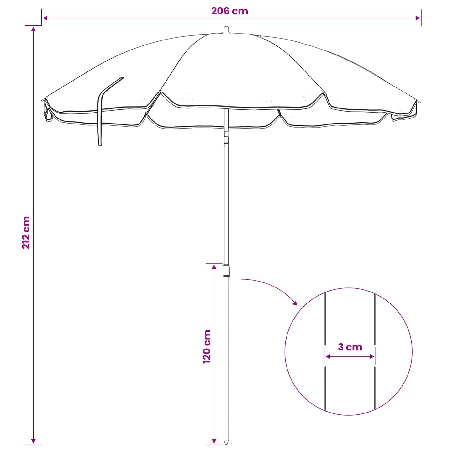 vidaXL Garden Parasol 207 cm 170T Polyester Orange