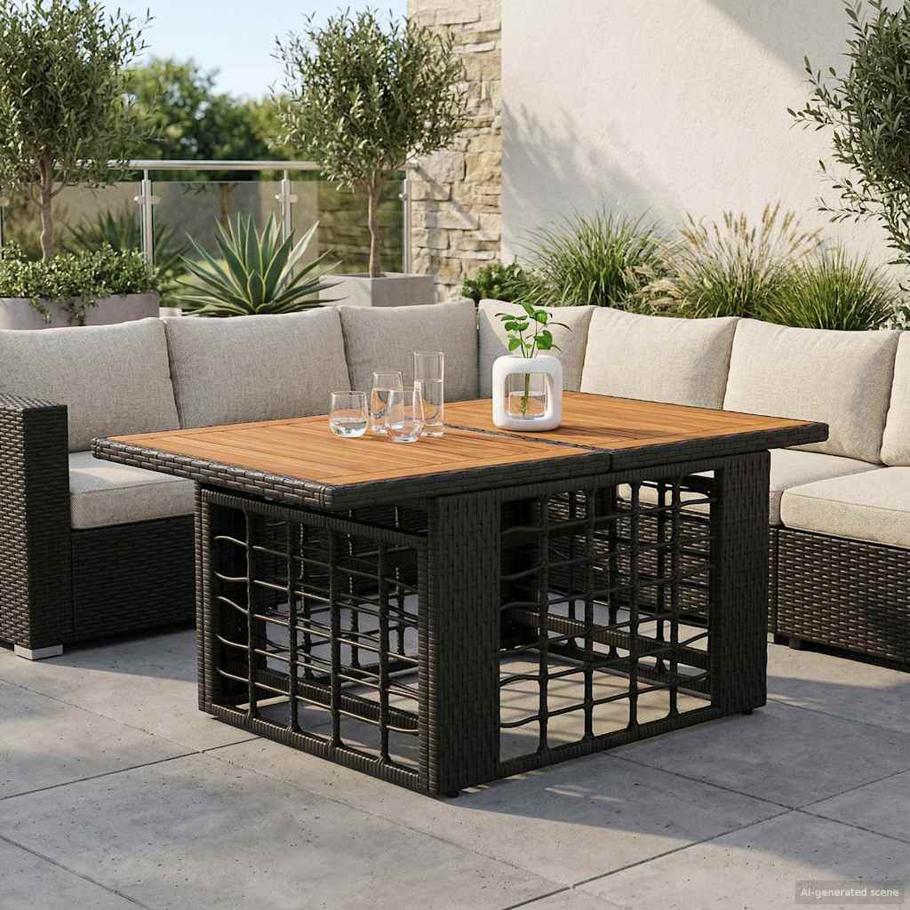 vidaXL Garden Table Black and Natural 100 x 55 x 37 cm