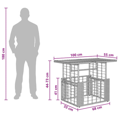 vidaXL Garden Table Natural 100 x 55 x 37 cm PE Rattan and Glass