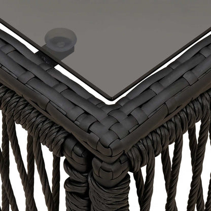 vidaXL Garden Table Black 55 x 55 x 37 cm PE Rattan and Glass