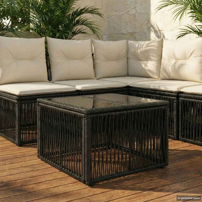 vidaXL Garden Table Black 55 x 55 x 37 cm PE Rattan and Glass