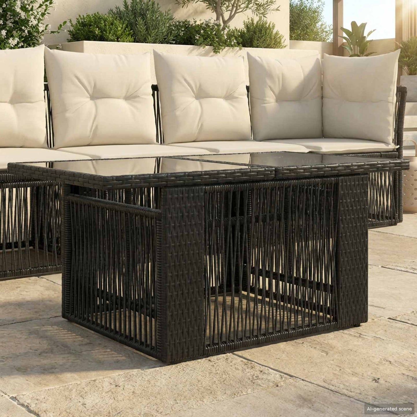 vidaXL Garden Table Black 100 x 55 x 37 cm PE Rattan and Glass