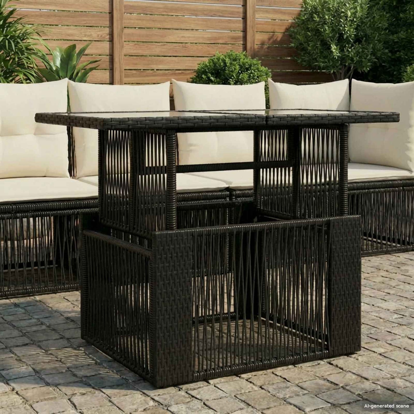 vidaXL Garden Table Black 100 x 55 x 37 cm PE Rattan and Glass