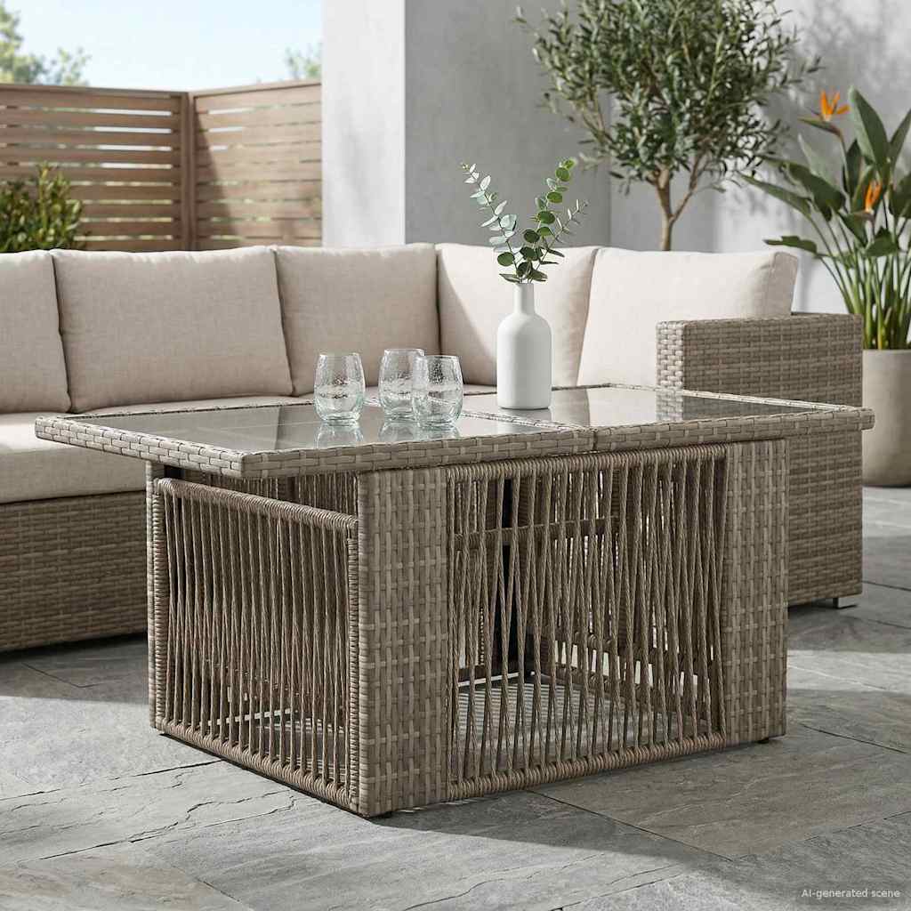 vidaXL Garden Table Grey 100 x 55 x 37 cm PE Rattan and Glass