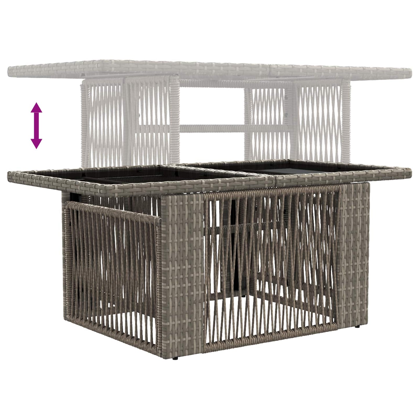 vidaXL Garden Table Grey 100 x 55 x 37 cm PE Rattan and Glass