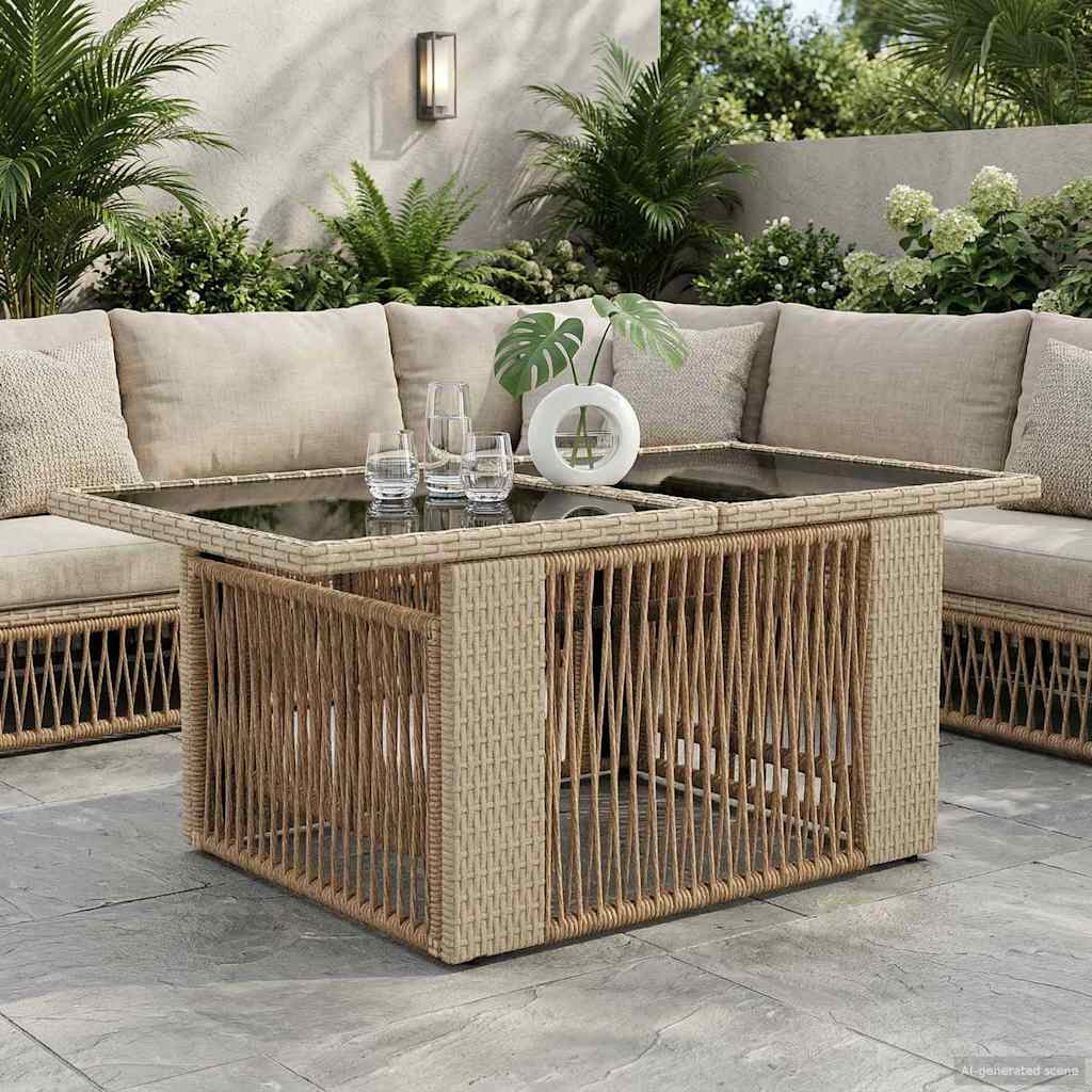 vidaXL Garden Table Beige 100 x 55 x 37 cm PE Rattan and Glass