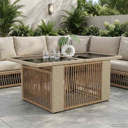 vidaXL Garden Table Beige 100 x 55 x 37 cm PE Rattan and Glass