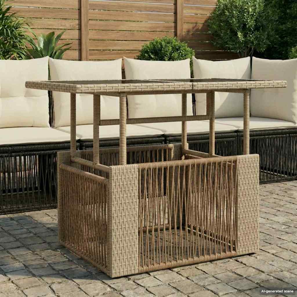 vidaXL Garden Table Beige 100 x 55 x 37 cm PE Rattan and Glass