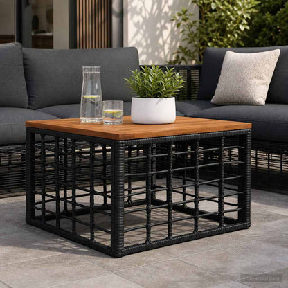 vidaXL Garden Table Black and Natural 55 x 55 x 37 cm