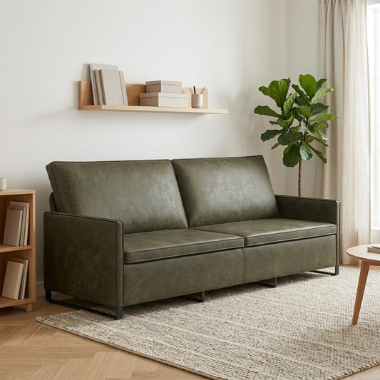 vidaXL 3 Seater Sofa Army Green 220 x 81 x 82 cm Faux Suede Fabric