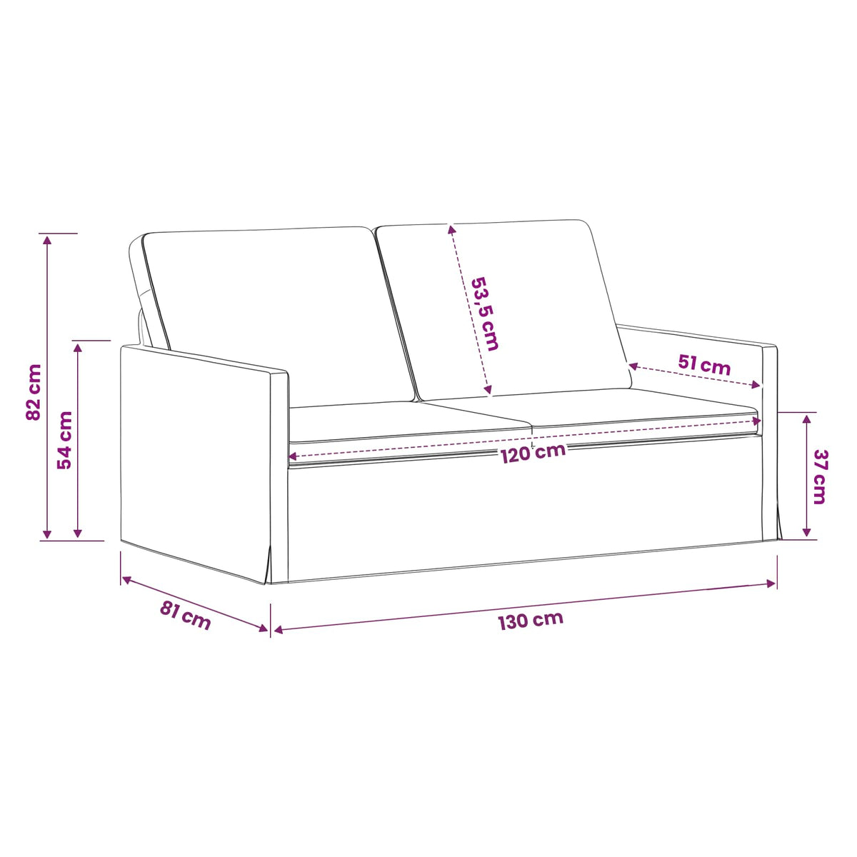 vidaXL 2 Seater Sofa White 130 x 81 x 82 cm Fabric