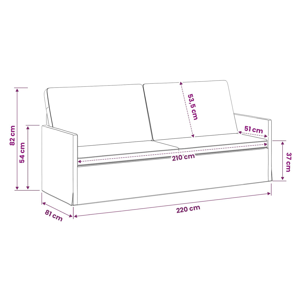 vidaXL 3 Seater Sofa Dark Grey 220 x 81 x 82 cm Fabric