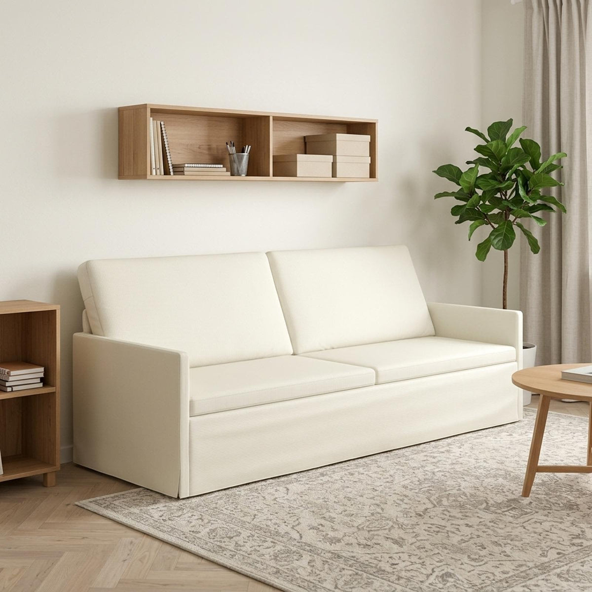 vidaXL 3 Seater Sofa Cream 220 x 81 x 82 cm Corduroy Fabric