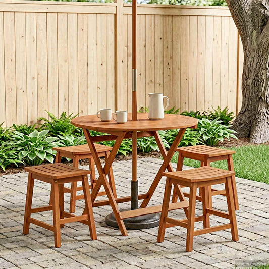 vidaXL Folding Garden Table Brown Ø 90 x 75 cm Solid Eucalyptus Wood