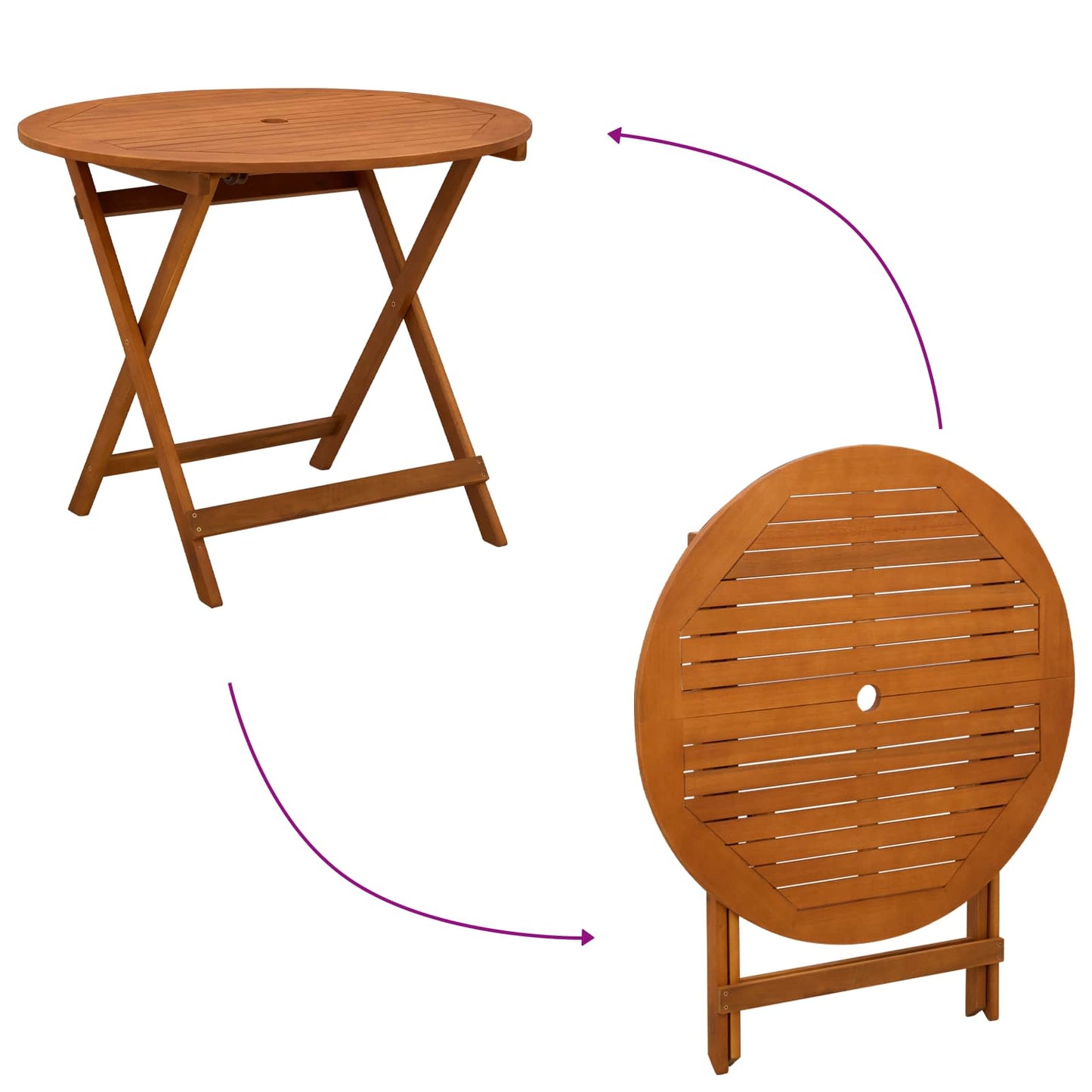 vidaXL Folding Garden Table Brown Ø 90 x 75 cm Solid Eucalyptus Wood