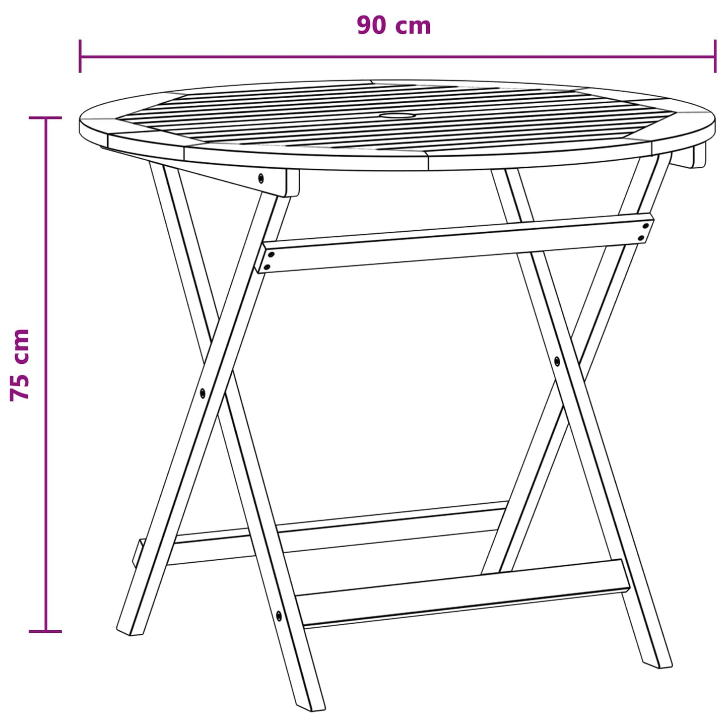 vidaXL Folding Garden Table Brown Ø 90 x 75 cm Solid Eucalyptus Wood