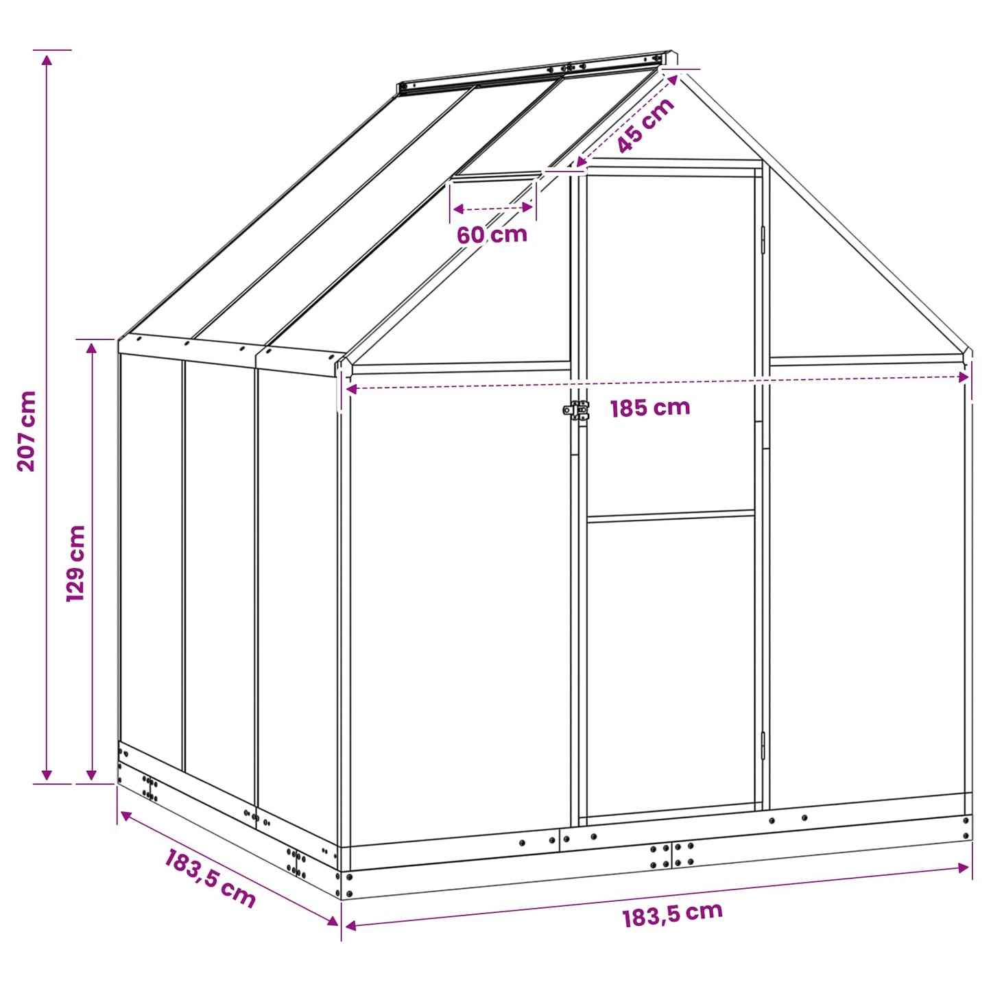 vidaXL Garden Greenhouse with Door Anthracite 183.5 x 183.5 x 207 cm