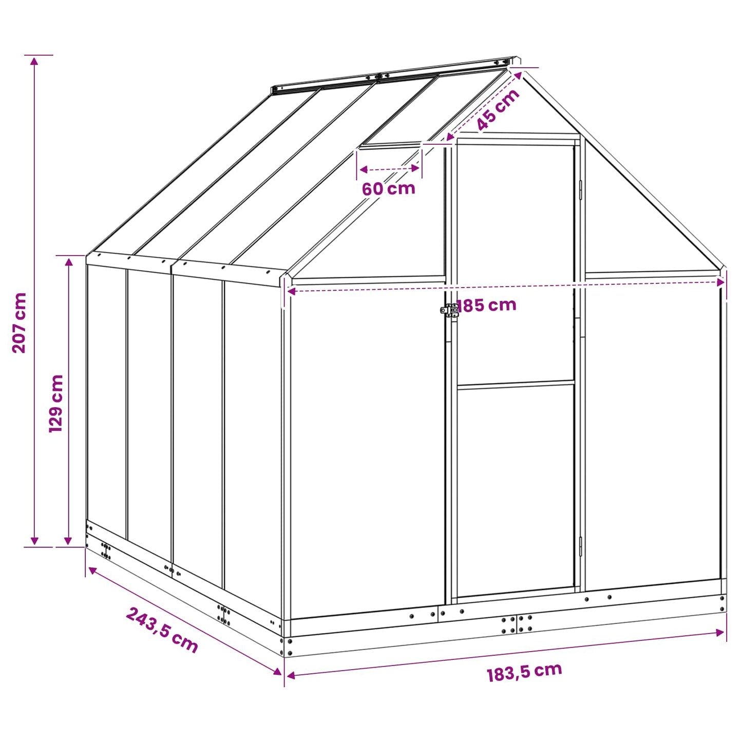vidaXL Garden Greenhouse with Door Anthracite 183.5 x 243.5 x 207 cm