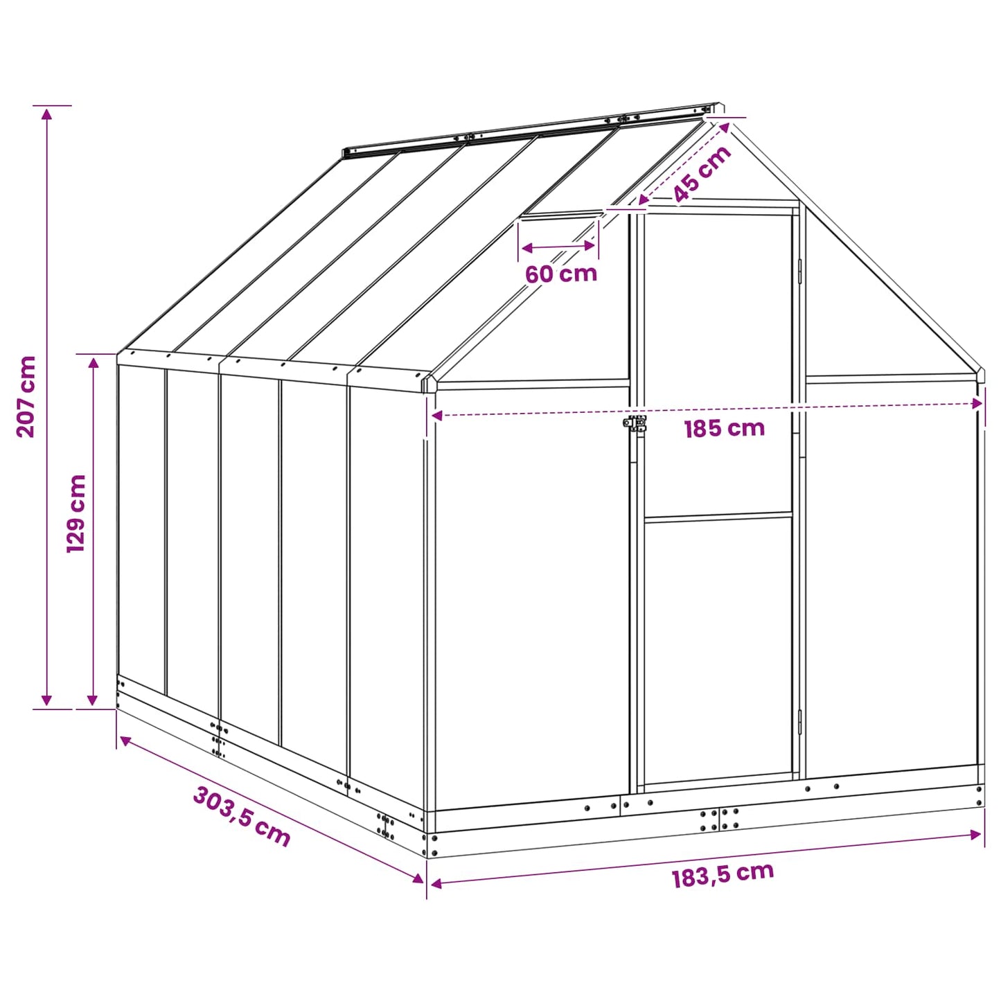 vidaXL Garden Greenhouse with Door Anthracite 183.5 x 303.5 x 207 cm