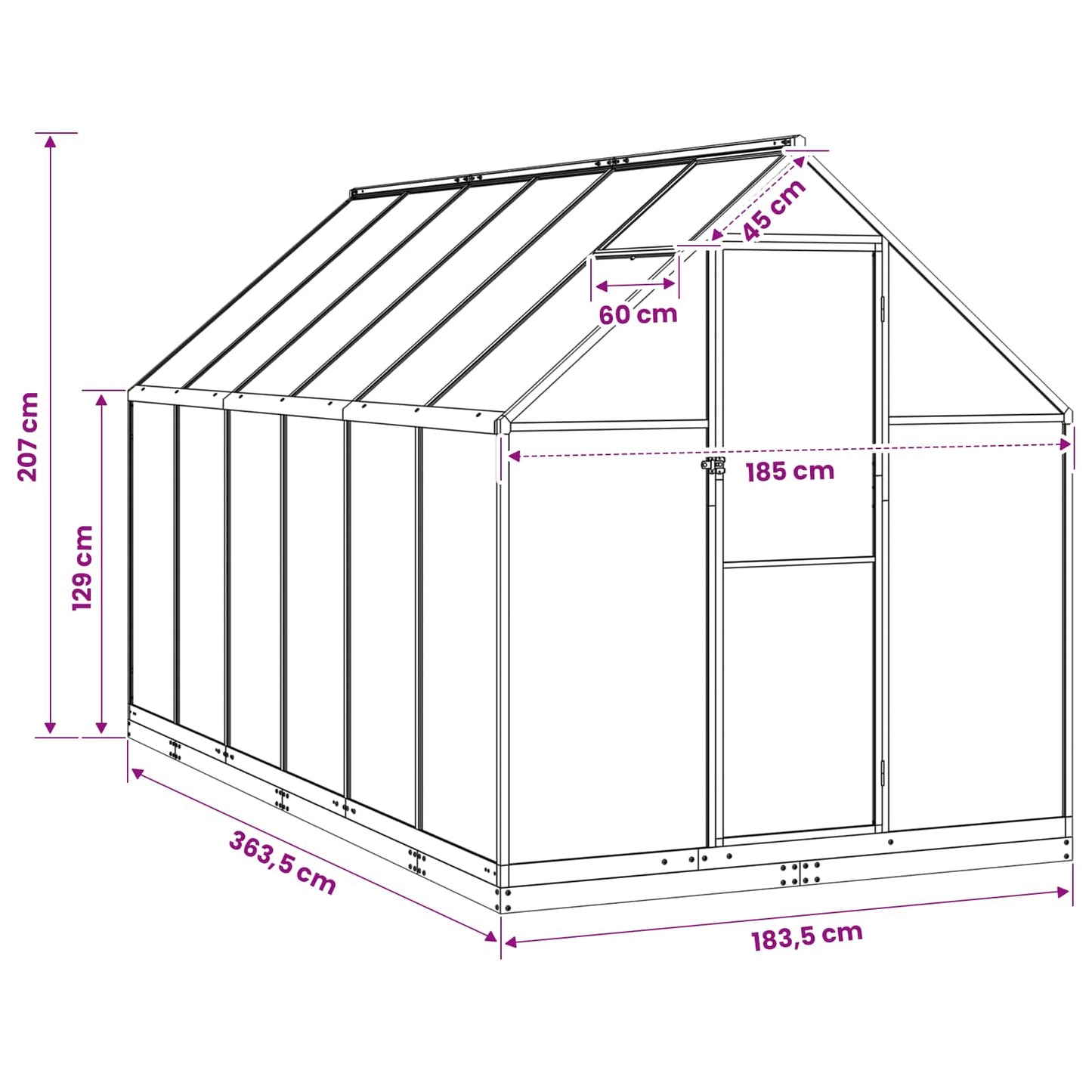vidaXL Garden Greenhouse with Door Anthracite 183.5 x 363.5 x 207 cm