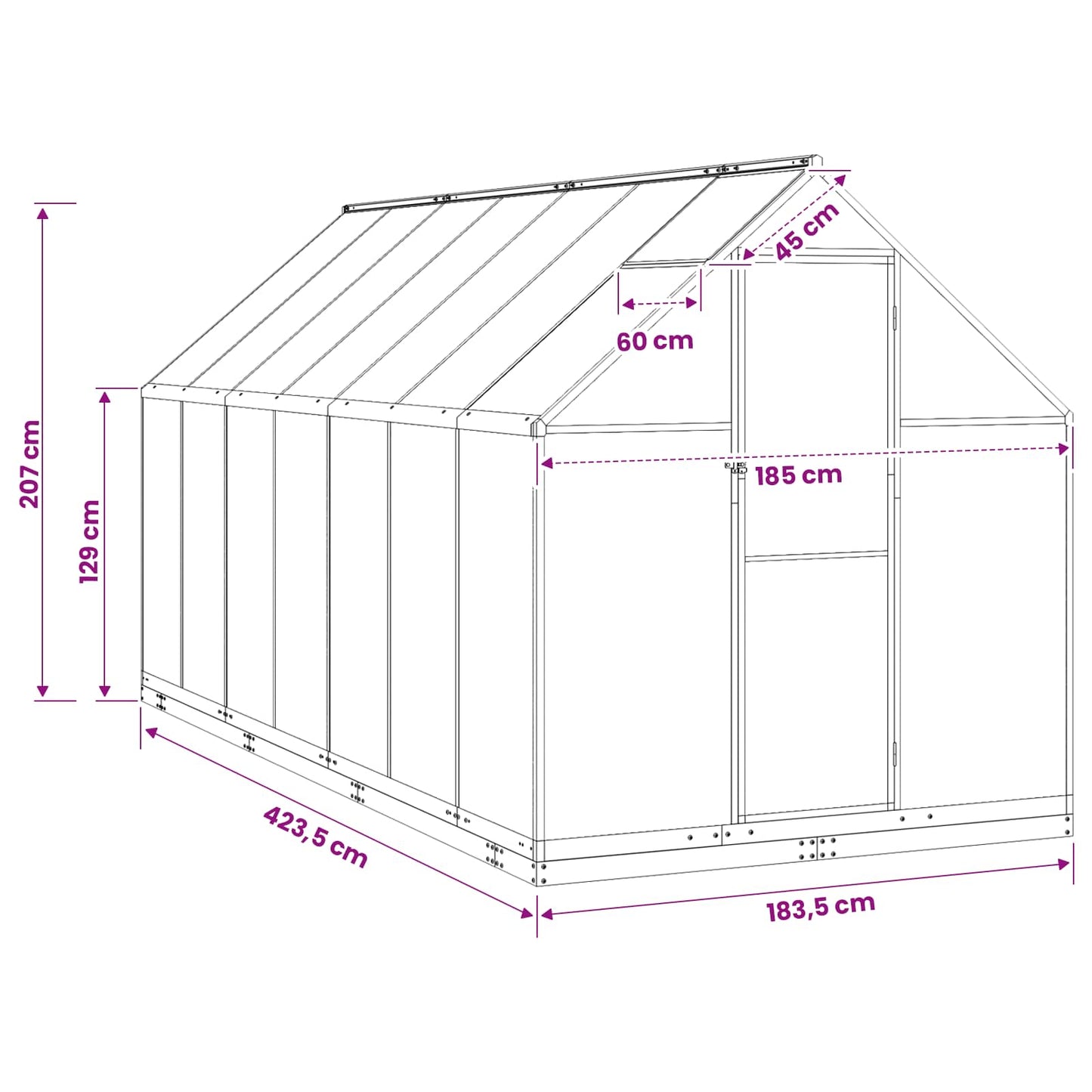 vidaXL Garden Greenhouse with Door Anthracite 183.5 x 423.5 x 207 cm