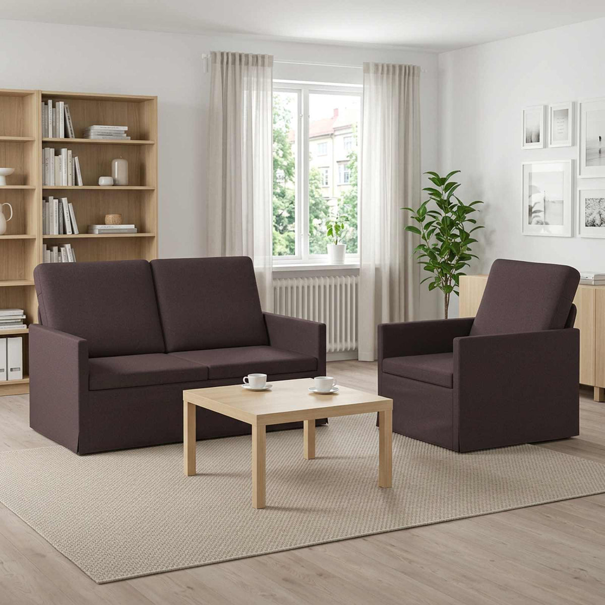 vidaXL Sofa Set 2 pcs Dark Brown Fabric