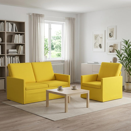 vidaXL Sofa Set 2 pcs Light Yellow Fabric