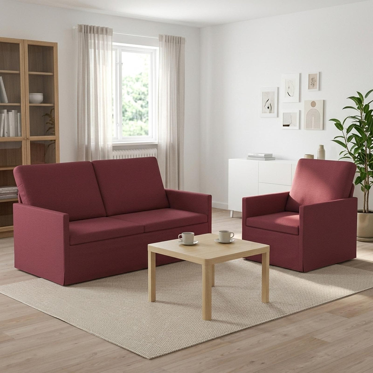 vidaXL Sofa Set 2 pcs Wine Red Fabric