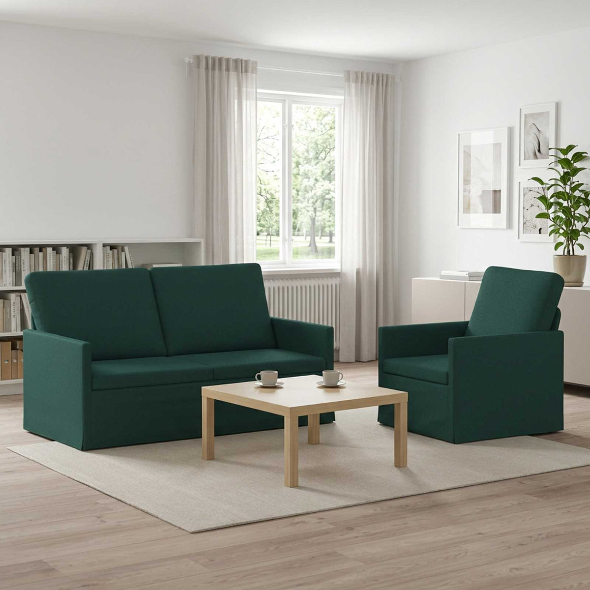 vidaXL Sofa Set 2 pcs Dark Green Fabric