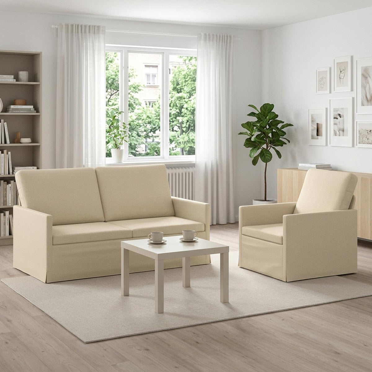 vidaXL Sofa Set 2 pcs Cream Fabric