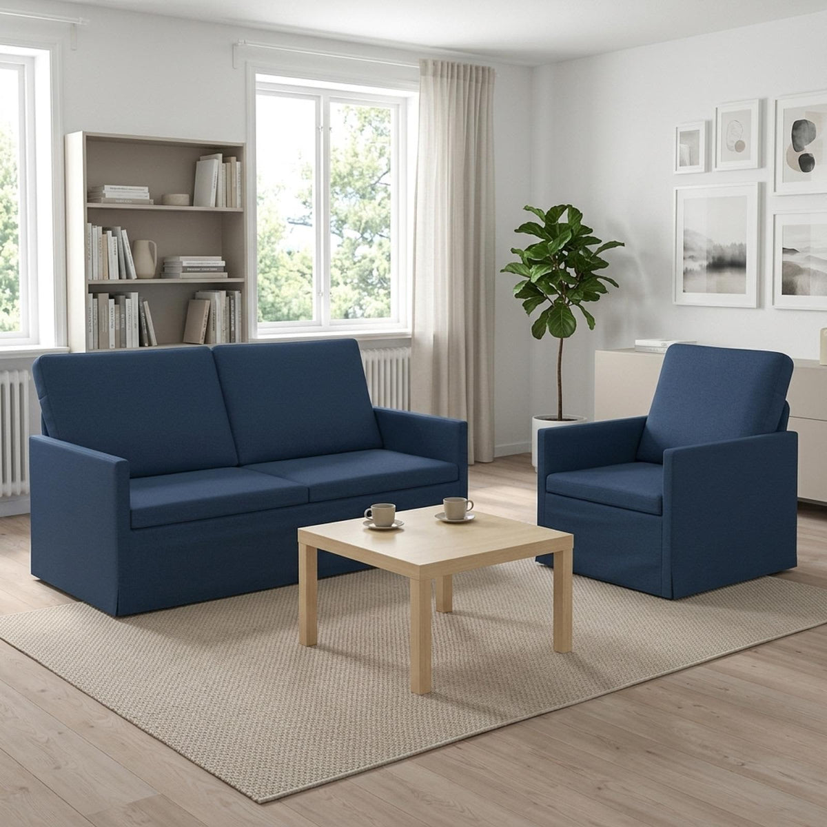 vidaXL Sofa Set 2 pcs Blue Fabric