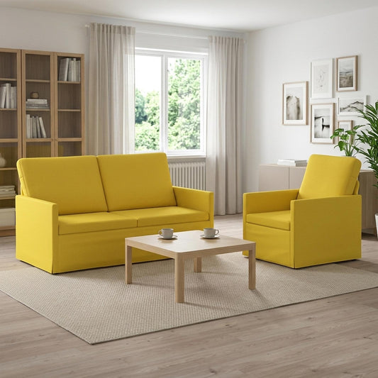 vidaXL Sofa Set 2 pcs Light Yellow Fabric