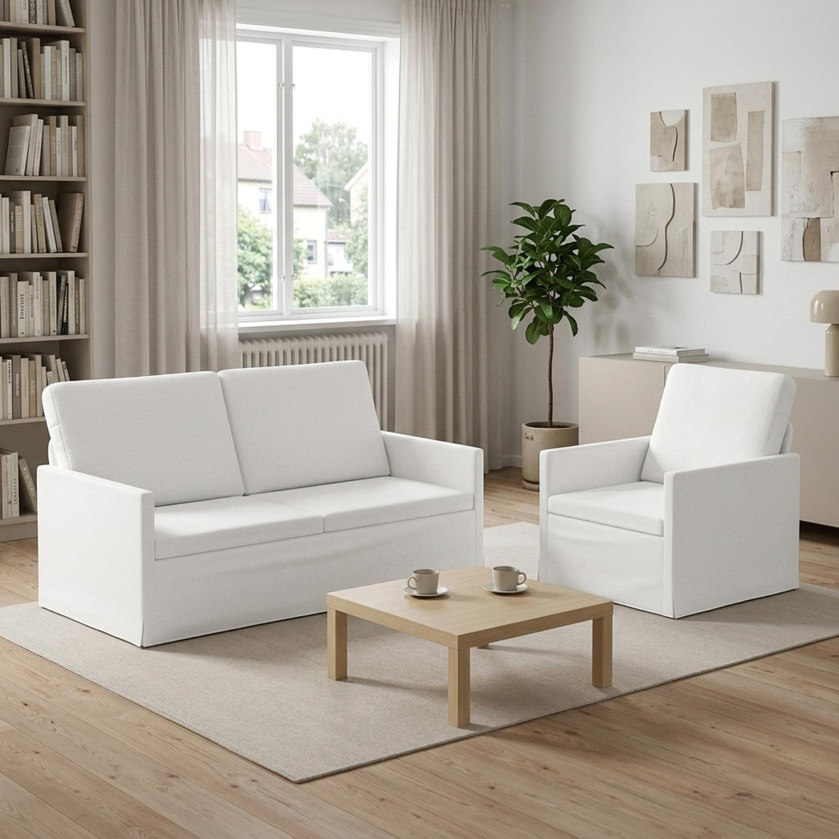 vidaXL Sofa Set 2 pcs White Fabric