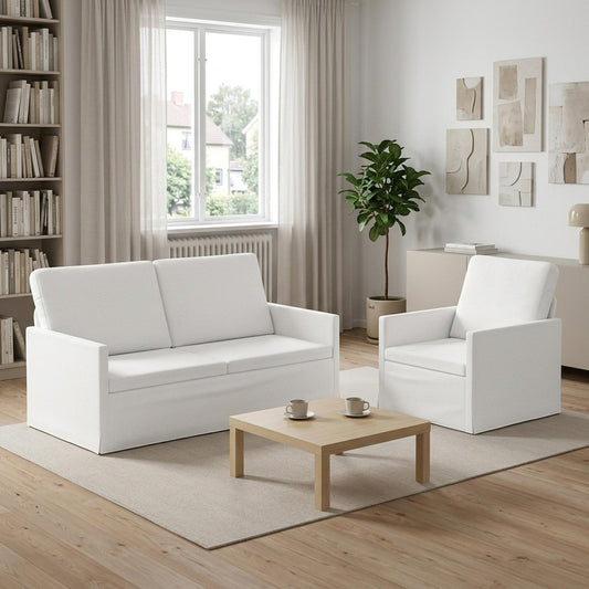 vidaXL Sofa Set 2 pcs White Fabric