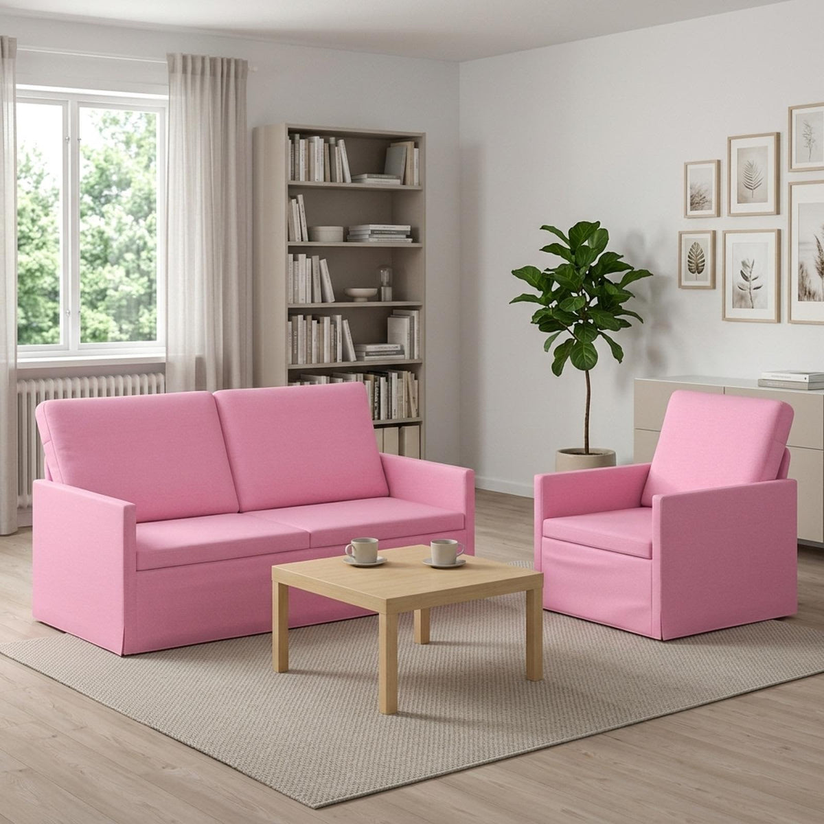 vidaXL Sofa Set 2 pcs Pink Fabric