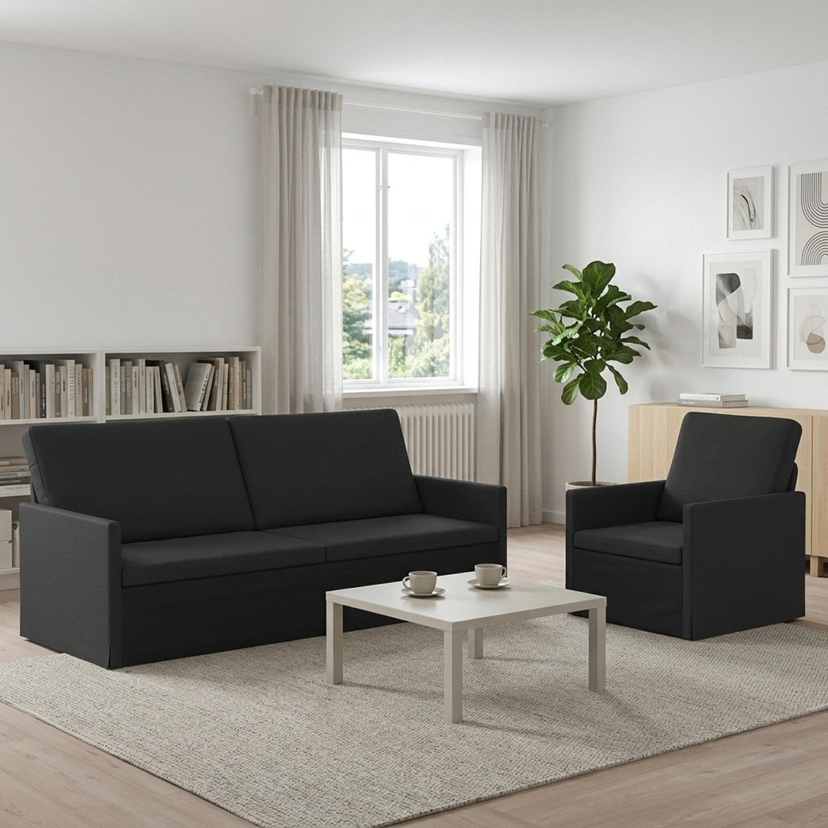 vidaXL Sofa Set 2 pcs Black Fabric