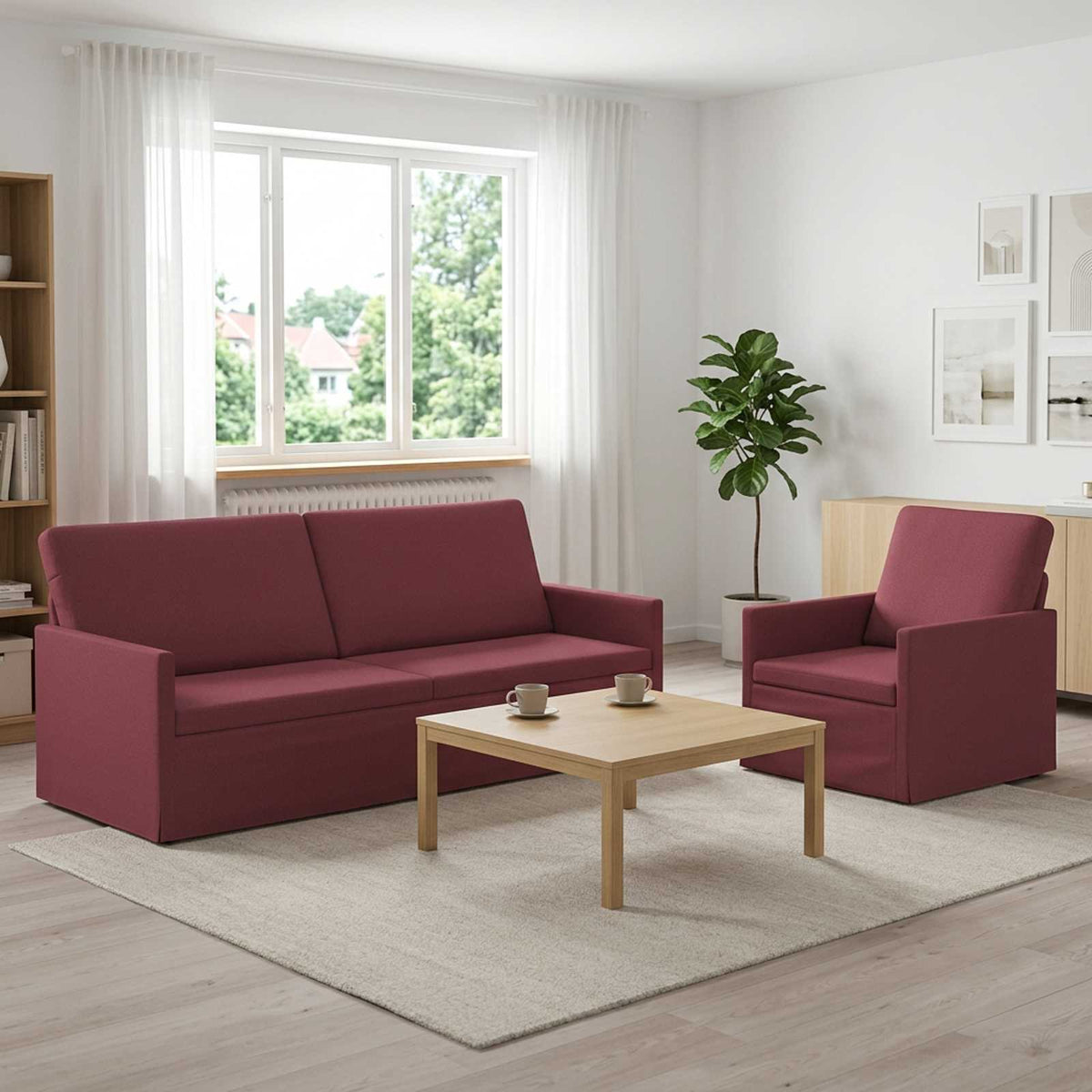 vidaXL Sofa Set 2 pcs Wine Red Fabric