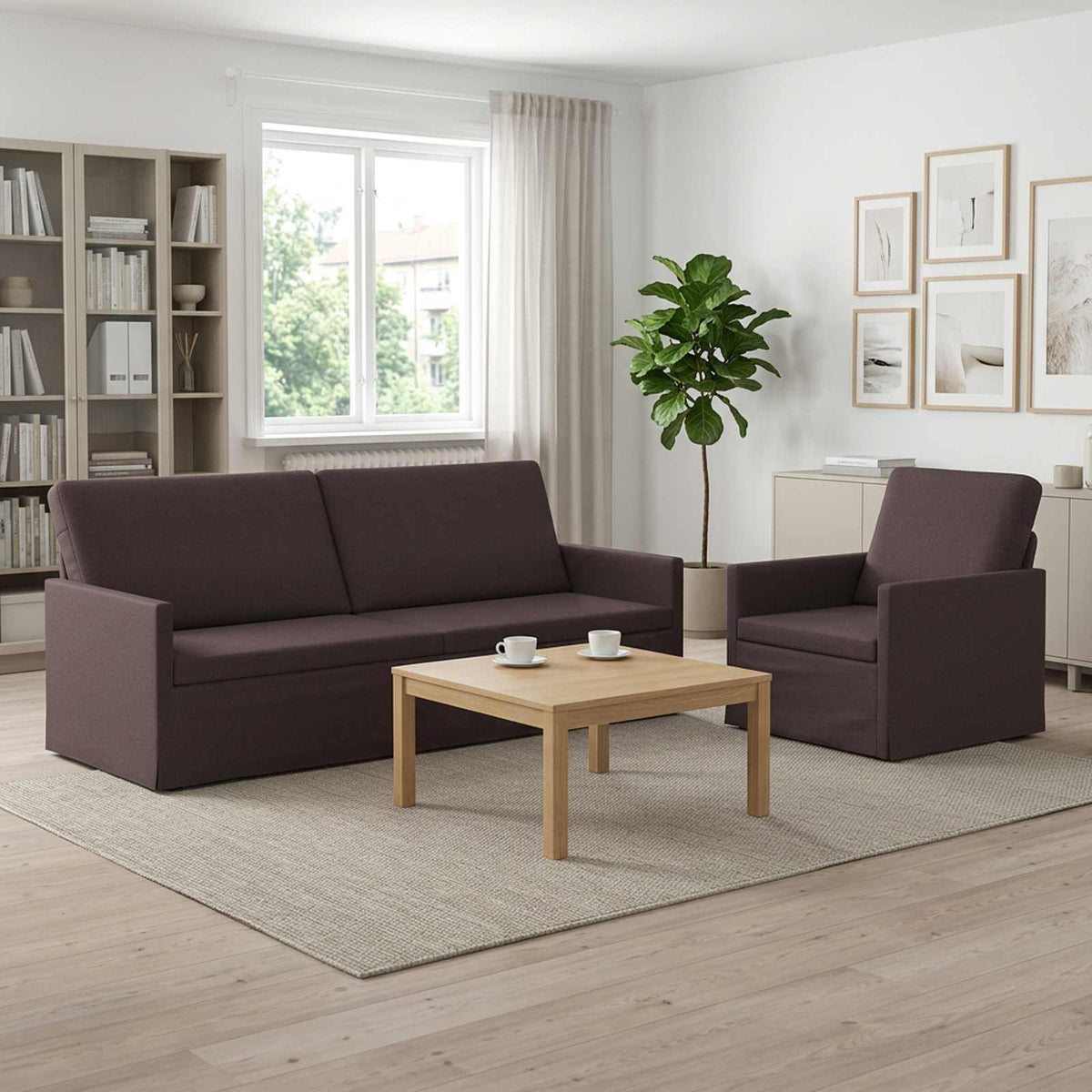 vidaXL Sofa Set 2 pcs Dark Brown Fabric