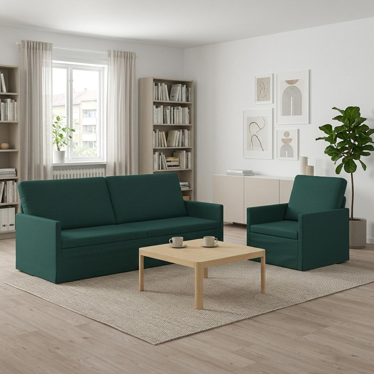 vidaXL Sofa Set 2 pcs Dark Green Fabric