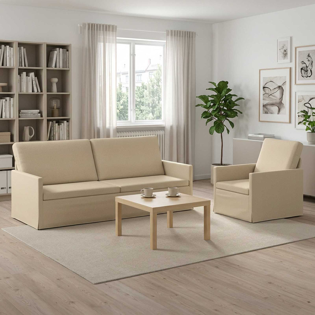 vidaXL Sofa Set 2 pcs Cream Fabric