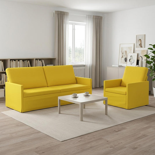 vidaXL Sofa Set 2 pcs Light Yellow Fabric