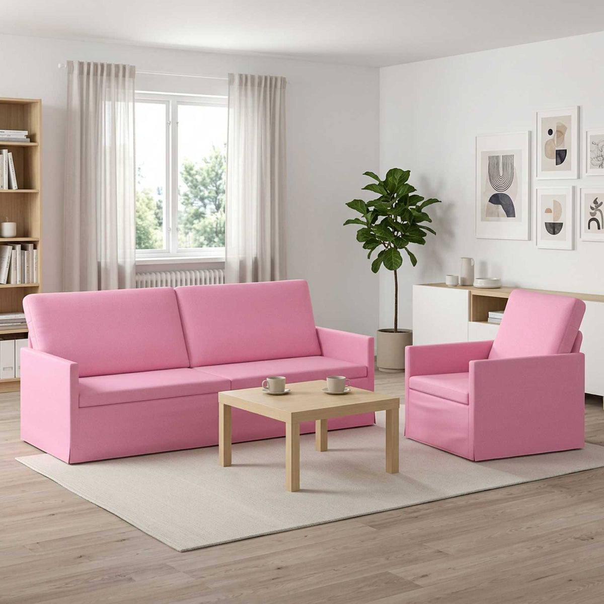vidaXL Sofa Set 2 pcs Pink Fabric