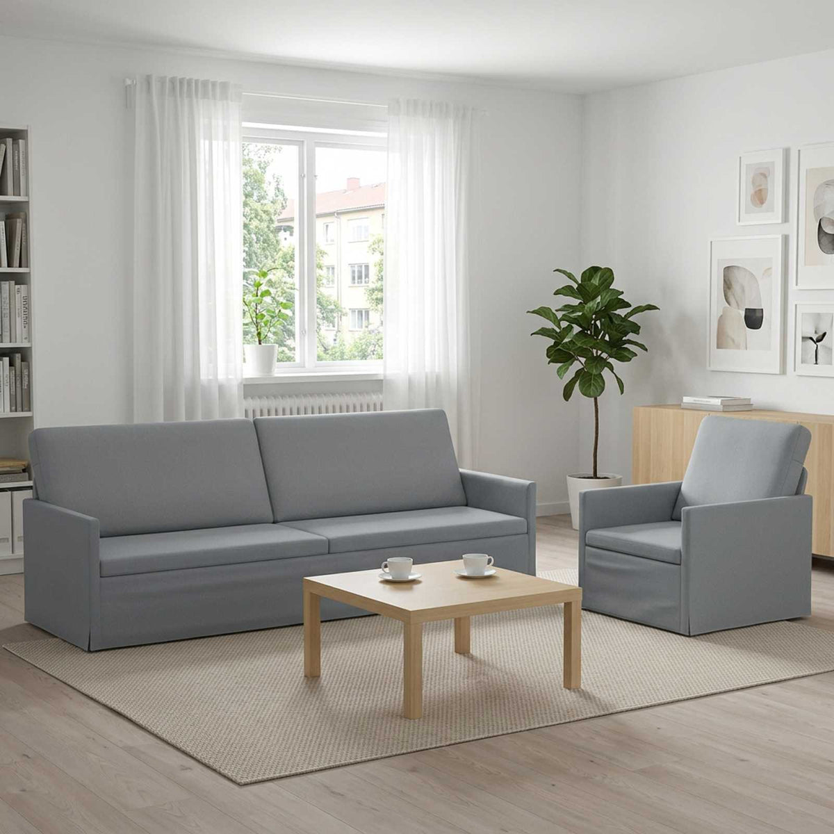 vidaXL Sofa Set 2 pcs Light Grey Fabric