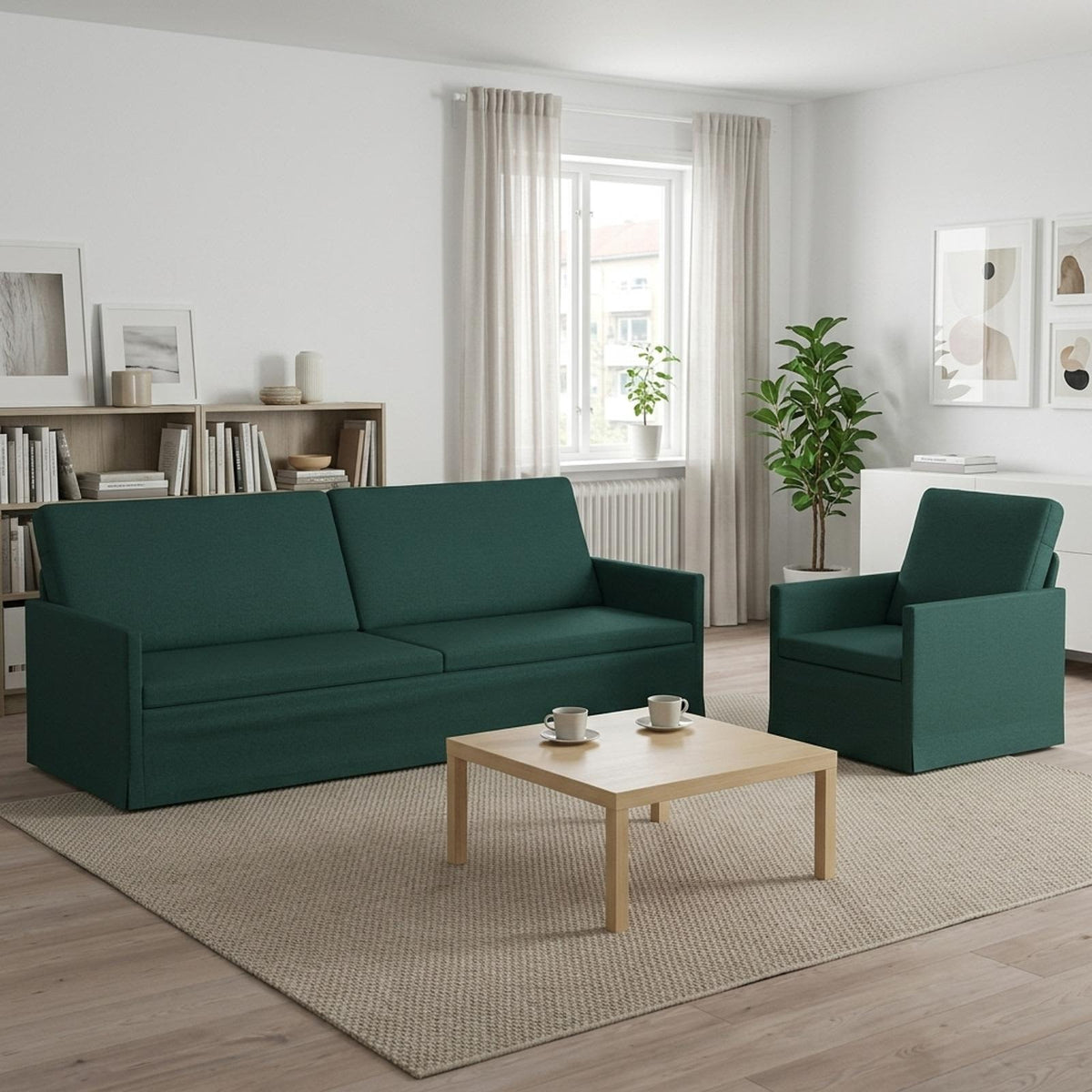 vidaXL Sofa Set 2 pcs Dark Green Fabric