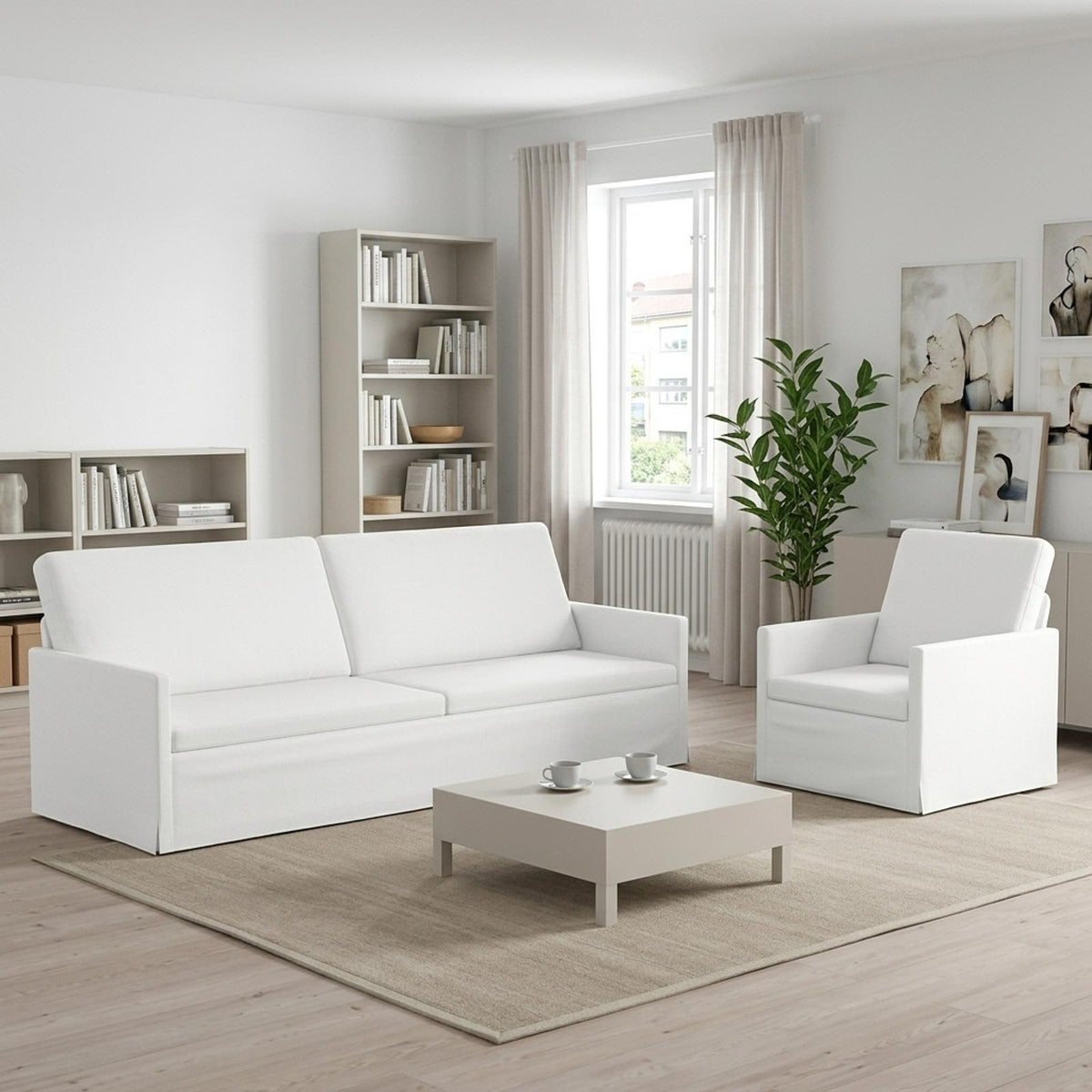vidaXL Sofa Set 2 pcs White Fabric