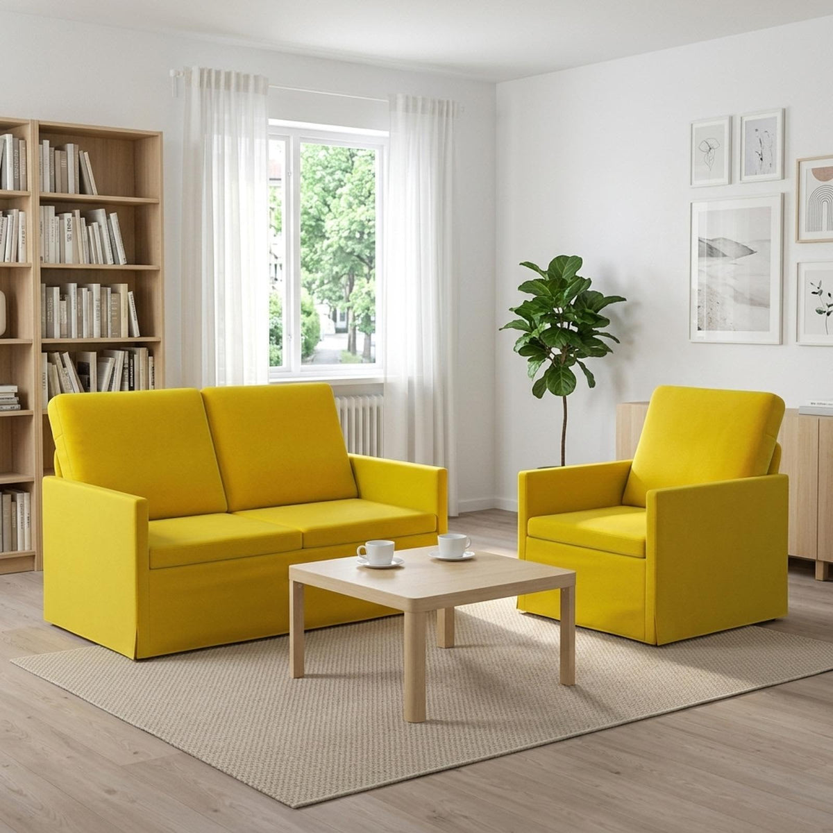 vidaXL Sofa Set 2 pcs Yellow Velvet