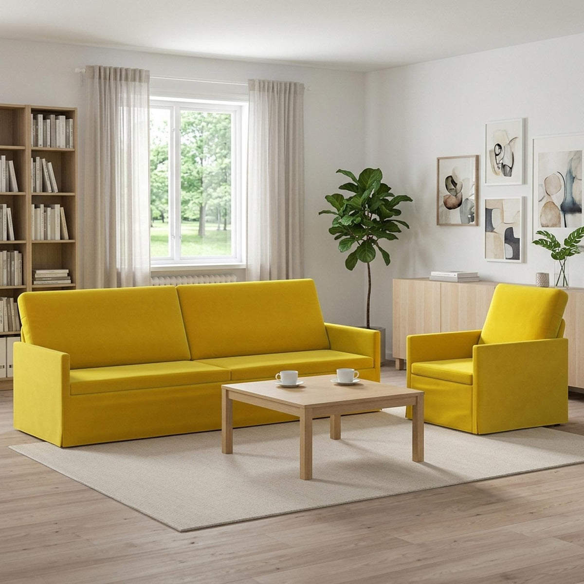 vidaXL Sofa Set 2 pcs Yellow Velvet