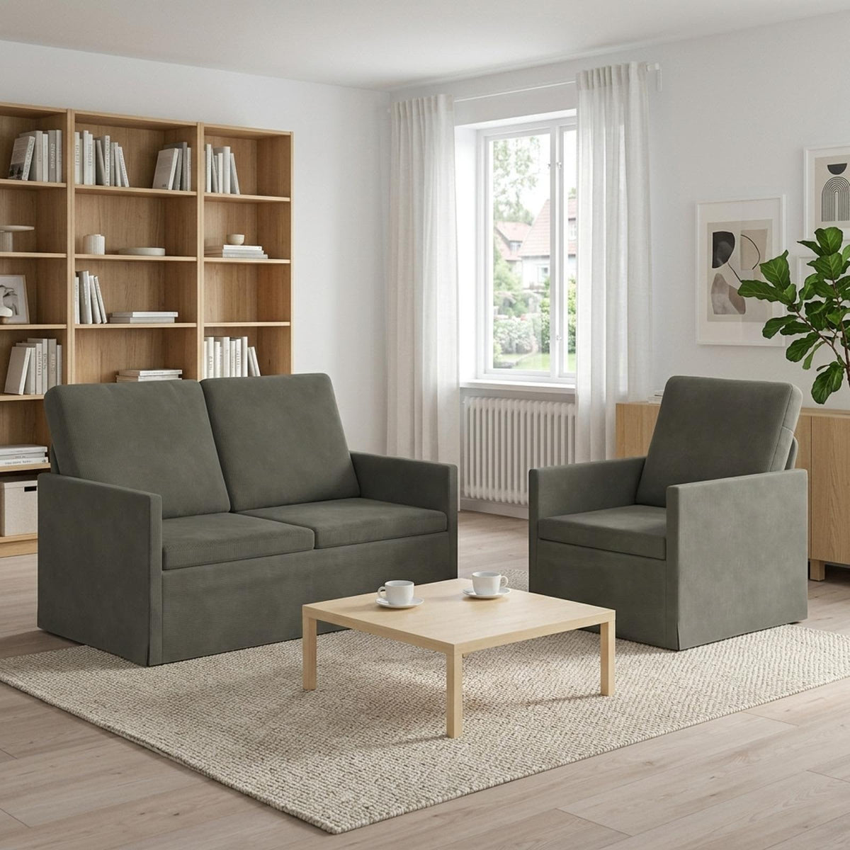 vidaXL Sofa Set 2 pcs Light Grey Corduroy Fabric